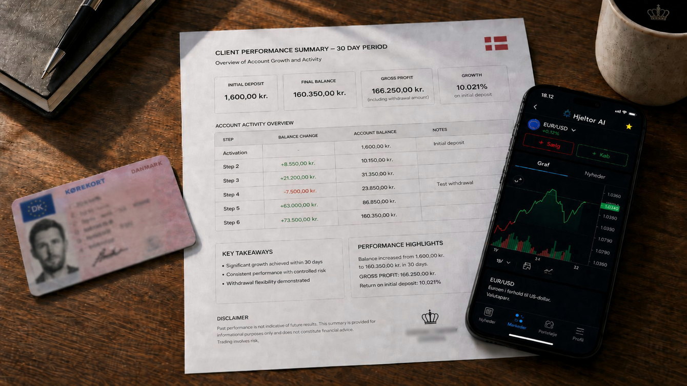Forløbet i vores testkonto over 30 dage